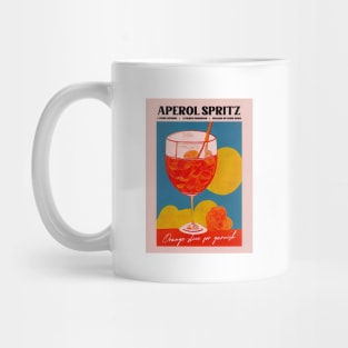 Retro Aperol Spritz Poster Pink View Homebar, Kitchen Bar Prints, Vintage Drinks, Recipe, Wall Art Mug